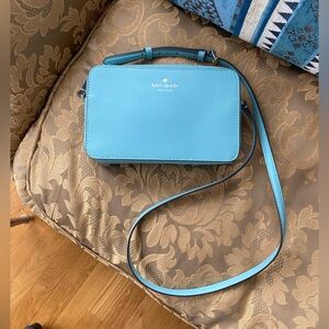 Kate Spade Sienna Turquoise Blue Leather Crossbody Bag Minimalist Structured